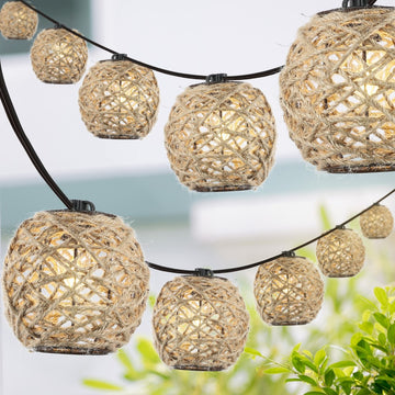 Oahu 10-Light Indoor/Outdoor 10 ft. Rustic Coastal Incandescent C7 Globe Hemp Rope Shaded String Lights - JONATHAN Y
